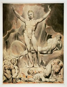 Şeytan asi melekleri uyandırıyor (kağıt üzerine kalem ve suluboya) by William Blake