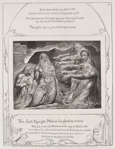 Eyüp Kitabı: Pl. 10, Adil dürüst adam küçümsemeye güler by William Blake