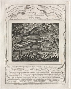 Eyüp Kitabı: Pl. 11, Yatağımda rüyalarla beni korkutur ve korkutursun / Vizyonlarla by William Blake