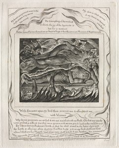 Eyüp Kitabı: Pl. 11, Yatağımda Düşler varken beni korkutuyorsun ve korkutuyorsun..., 1825. by William Blake