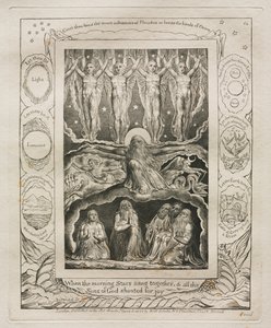 Eyüp Kitabı: Pl. 14, Sabah Yıldızları birlikte şarkı söylediğinde ve tüm Oğullar..., 1825. by William Blake
