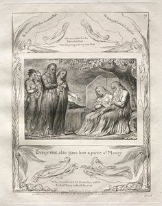 Eyüp Kitabı: Pl. 19, Herkes ona bir parça Para da verdi, 1825. by William Blake