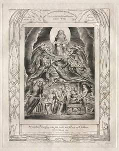 Eyüp Kitabı: Pl. 2, Yüce Tanrı henüz benimleyken, Çocuklarım..., 1825. by William Blake