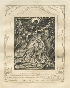 Eyüp Kitabı: Pl. 3, Oğulların ve Kızların Şarap yiyip içiyorlardı..., 1825. by William Blake