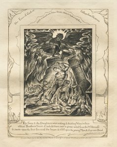 Eyüp Kitabı: Pl. 3, Oğulların ve Kızların, en büyük Kardeşlerinin evinde Şarap yiyip içiyorlardı. by William Blake