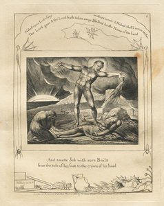 Eyüp Kitabı: Pl. 6, Ve Eyüp'ü boğaz çıbanlarıyla vurun / ayağının tabanından başının tepesine kadar by William Blake