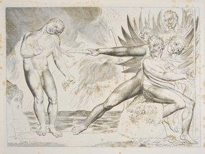 Yolsuz Yetkililer Çemberi: Ciampolo Cehennemi'ne eziyet eden Şeytanlar, Canto XXII, Dante Alighieri'nin 'İlahi Komedya' illüstrasyonu, c.1827-38 (gravür) by William Blake