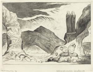 Yanlışlayıcılar Çemberi; Dante ve Virgil Kokudan Burunlarını Kapatıyorlar by William Blake