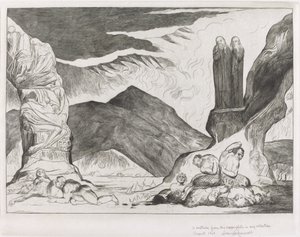 Yanlışlayıcılar Çemberi: Dante ve Virgil Kokudan Burunlarını Örtüyorlar by William Blake