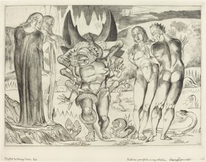 Hırsızlar Çemberi, Agnolo Brunelleschi, Altı Ayaklı Yılan Tarafından Saldırıya Uğradı, 1827. by William Blake