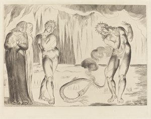 Hırsızlar Çemberi; Buoso Donati Yılan Tarafından Saldırıya Uğradı by William Blake