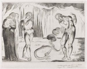 Hırsızlar Çemberi; Buoso Donati Yılan Tarafından Saldırıya Uğradı by William Blake