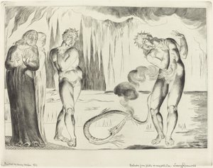 Hırsızlar Çemberi, Buoso Donati Yılan Tarafından Saldırıya Uğradı, 1827. by William Blake