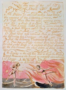 Cennet ve Cehennemin Evliliği; Şeytanın Sesi, c.1790 (sulu boya ile renklendirilmiş kabartma gravür) by William Blake