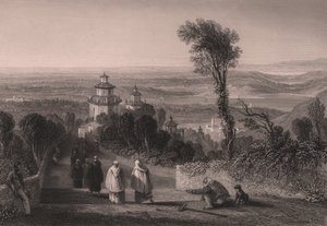 İtalya, Lombardiya, Varese'deki Sacro Monte'den (Kutsal Dağ) görünüm, William Brockedon'un (1787-1854) çiziminden T Willmore'un çelik gravürü, yaklaşık 23x18 cm