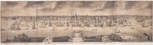John Harris, 1717-18 tarafından kazınmış, Amerika'nın New York Eyaletindeki New York Ye Gelişen Şehri'nin Bir Güney Beklentisi
