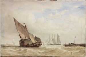 Hayboat (sulu boya, gövde boyası ve kart üzerine karalama) by Clarkson Frederick Stanfield
