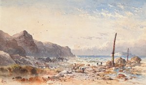 Kıyıda balıkçılarla esintili bir gün, 1874 by William Cook of Plymouth