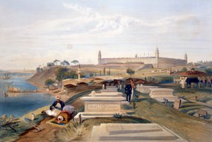 Hastane ve Mezarlık, Üsküdar, 'Doğu'daki Savaş Yeri'nden bir levha, pub. Paul ve Dominic Colnaghi und Co., 1856 tarafından by William Crimea Simpson