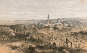 Fransız pil No 50 ile karantina mezarlığı ve kilise by William Crimea Simpson