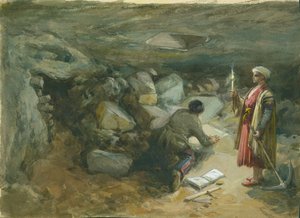 Robinson's Arch'ın Altındaki Kaya Sarnıcı, Kudüs, 1871 (kağıt üzerinde wc ve kurşun kalem) by William Crimea Simpson