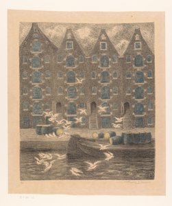 Amsterdam'daki Brouwersgracht'taki Depolar by William Degouve de Nuncques (signed by artist)