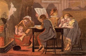 Cumartesi Gecesi: akşamları kitap okuyup eğlenen bir aile (chromolitho)