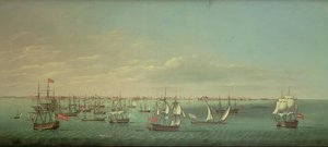 İngiliz, Fransız, Portekizli ve İspanyol tüccarlar ve Cadiz açıklarında savaşanlar by William Dixon