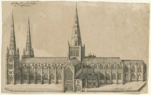 Lichfield Katedrali - Güney Görünümü: bakır levha gravür, nd [?17.yüzyılın ortası]