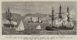 Pasifik'teki Deniz Savaşı, HMS Shah ve Ametist ile Perulu Asi Ram Huascar arasındaki Nişan, Ilo açıklarında, 29 Mayıs by William Edward Atkins