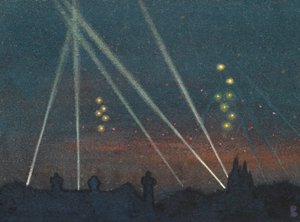 Bir Bomba Baskını Sırasında Projektörler (kağıt üzerine sulu boya) by William Ernest Buchanan