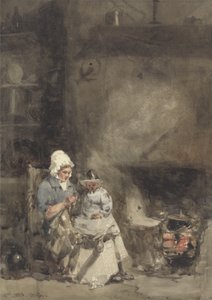 Ocakta Bir Kadın ve Çocuk, 1842 (kağıt üzerinde grafit üzerinde wc)