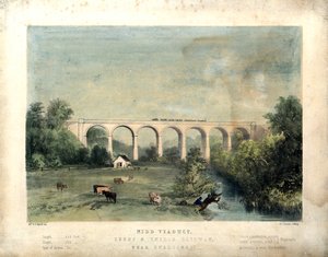 Nidd Viyadüğü, Leeds ve Thirsk Demiryolu, Knaresbro' yakınında, 1850 dolayları (kağıt üzerinde renkli lito) by William Frederick Faviell