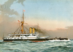 HMS Victoria, Kraliyet Donanması 1. sınıf savaş gemisi, c1890-c1893. by William Frederick Mitchell