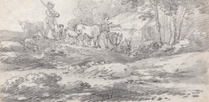 Figürler ve Sığırlarla Manzara by William Frederick Wells