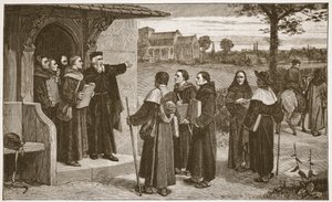 Wycliff 'fakir rahiplerini' gönderiyor, HDM Spence-Jones'un yazdığı 'The Church of England: A History for the People'dan bir örnek, pub. c.1910 (sepya fotoğrafı) by William Frederick Yeames