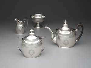 Çaydanlık, krema, çöplük ve şekerlik, c.1795 (gümüş ve sert ağaç) by William Garret Forbes