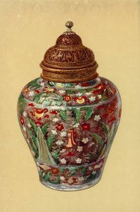 Kavanoz, Ming Hanedanı, Çince, Farsça Pirinç Kapaklı (renkli taş)