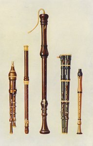 Müzik aletleri: İki çift flageolet, bir Alman flütü ve iki flüt çifti (renkli litho)