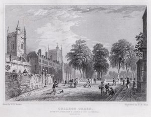 College Green, St Augustine Kilisesi ve Katedral, Bristol (gravür) by William H. Bartlett