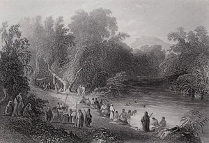 Ürdün Nehri, Yunan Yıkanma Yeri (gravür) by William H. Bartlett