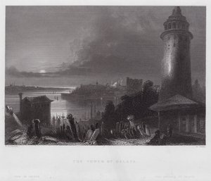 Galata Kulesi (gravür) by William H. Bartlett