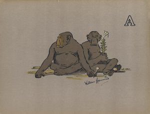A Harfi, Anormal Bir Şekilde Kayıtsız Tutumları Benimseyen Estetik Antropoid Maymunlar (renkli lito) by William Hammond