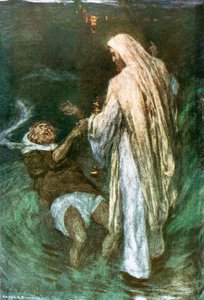 denizde yürüyen İsa by William Hatherell