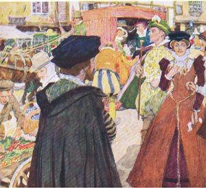 Shakespeare notes the foolish fashions of the fops on Ludgate Hill, from My Magazine, pub.1922  by William Hatherell