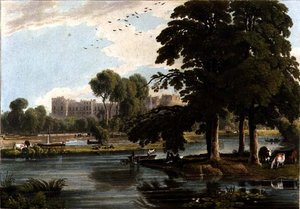 Robert Havell (1769-1832) 1814 (renkli gravür) tarafından oyulmuş Eton Koleji oyun alanlarından Windsor Kalesi