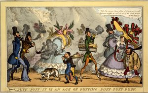 Puff, Puff, şişirme çağıdır, Puff, Puff, Puff, pub. Thos. McLean, Londra, 1827 (el boyaması gravür) by William Heath