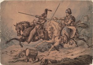 Bir Memluk ile savaşan Rus Kazak, 1815 by William Heath