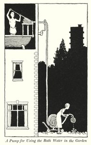 Bahçede Banyo Suyunu Kullanmak İçin Bir Pompa (lito) by William Heath Robinson