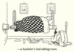 Bir bekar yatak-oturma odası (litho) by William Heath Robinson